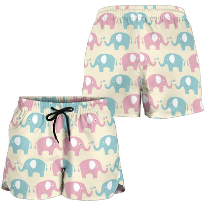 Elephant Baby Pastel Print Pattern Women Shorts-JTAMIGO.COM