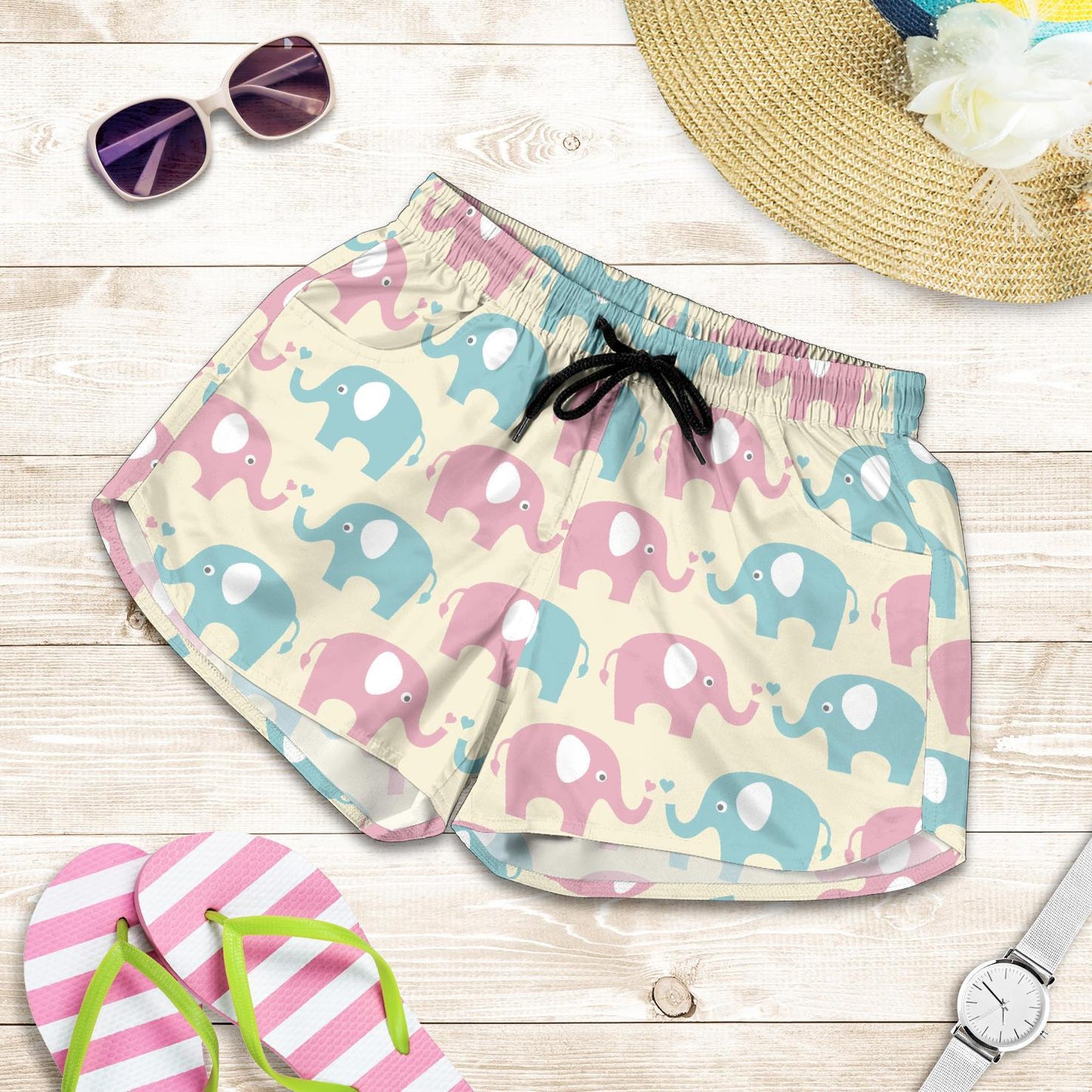 Elephant Baby Pastel Print Pattern Women Shorts-JTAMIGO.COM