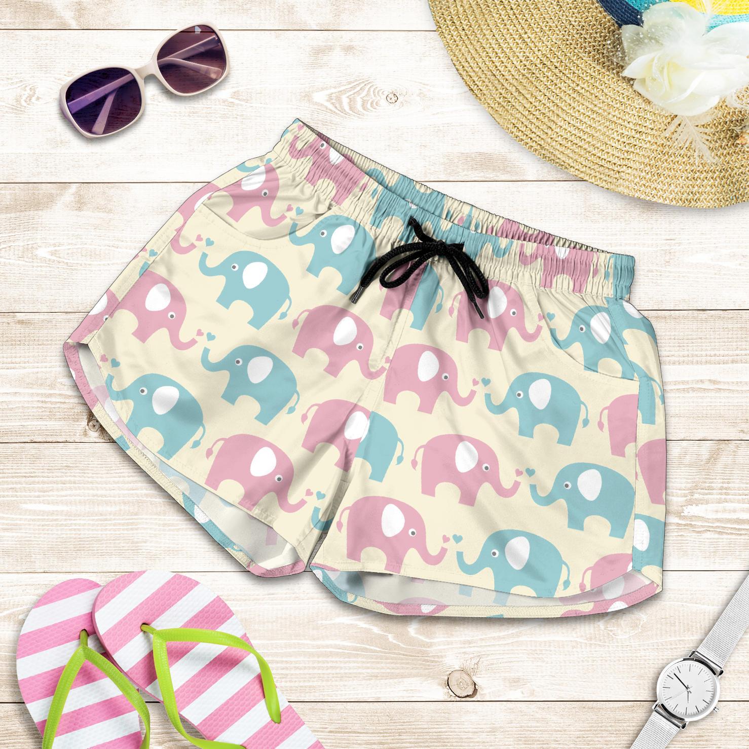 Elephant Baby Pastel Print Pattern Women Shorts-JTAMIGO.COM