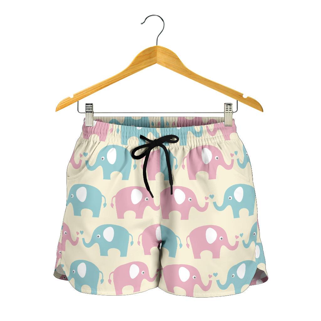Elephant Baby Pastel Print Pattern Women Shorts-JTAMIGO.COM
