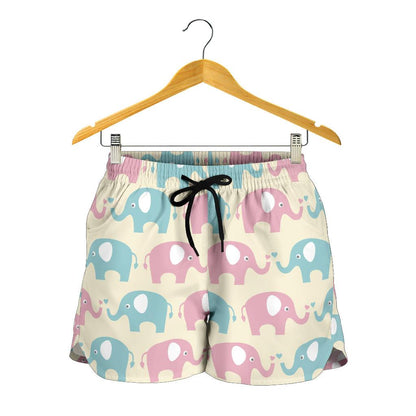Elephant Baby Pastel Print Pattern Women Shorts-JTAMIGO.COM