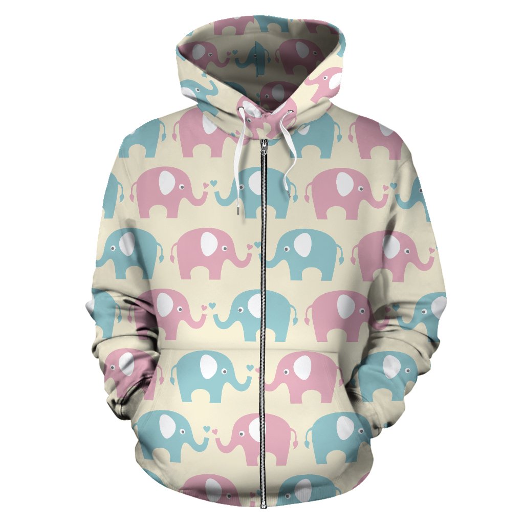 Elephant Baby Pastel Print Pattern Zip Up Hoodie