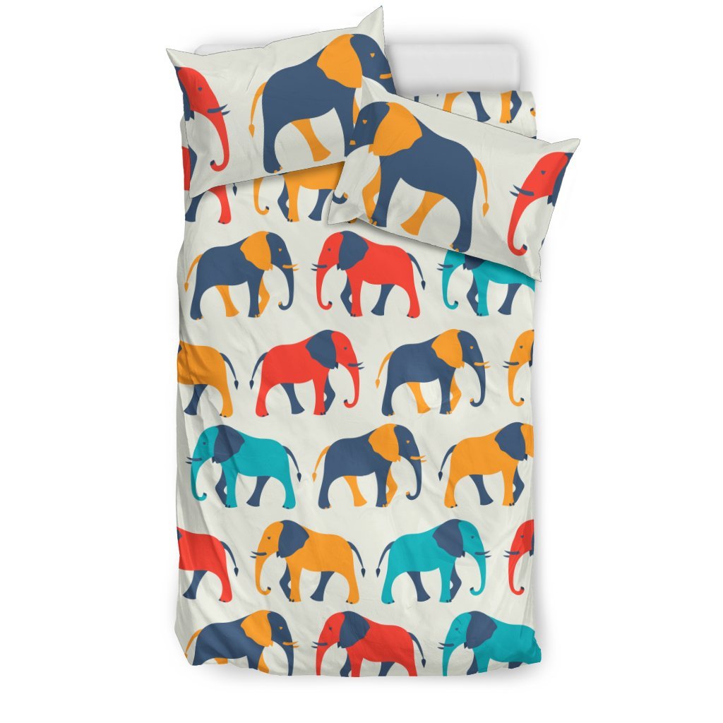 Elephant Colorful Print Pattern Duvet Cover Bedding Set