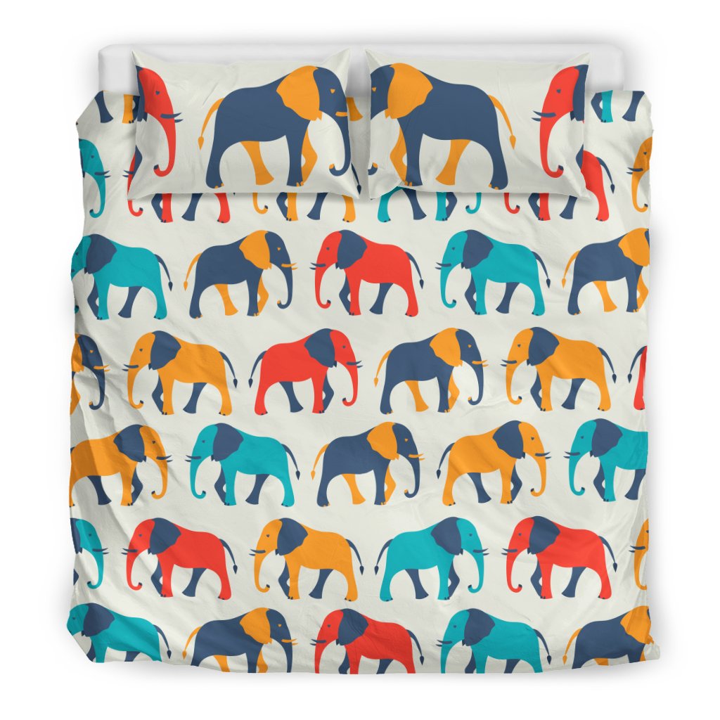 Elephant Colorful Print Pattern Duvet Cover Bedding Set