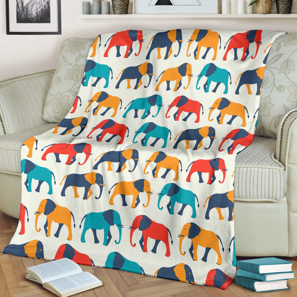 Elephant Colorful Print Pattern Fleece Blanket