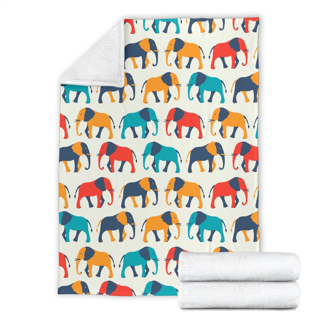 Elephant Colorful Print Pattern Fleece Blanket