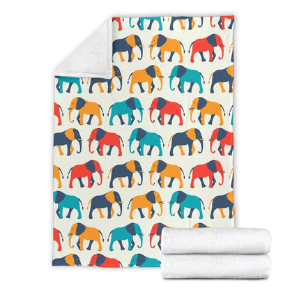 Elephant Colorful Print Pattern Fleece Blanket
