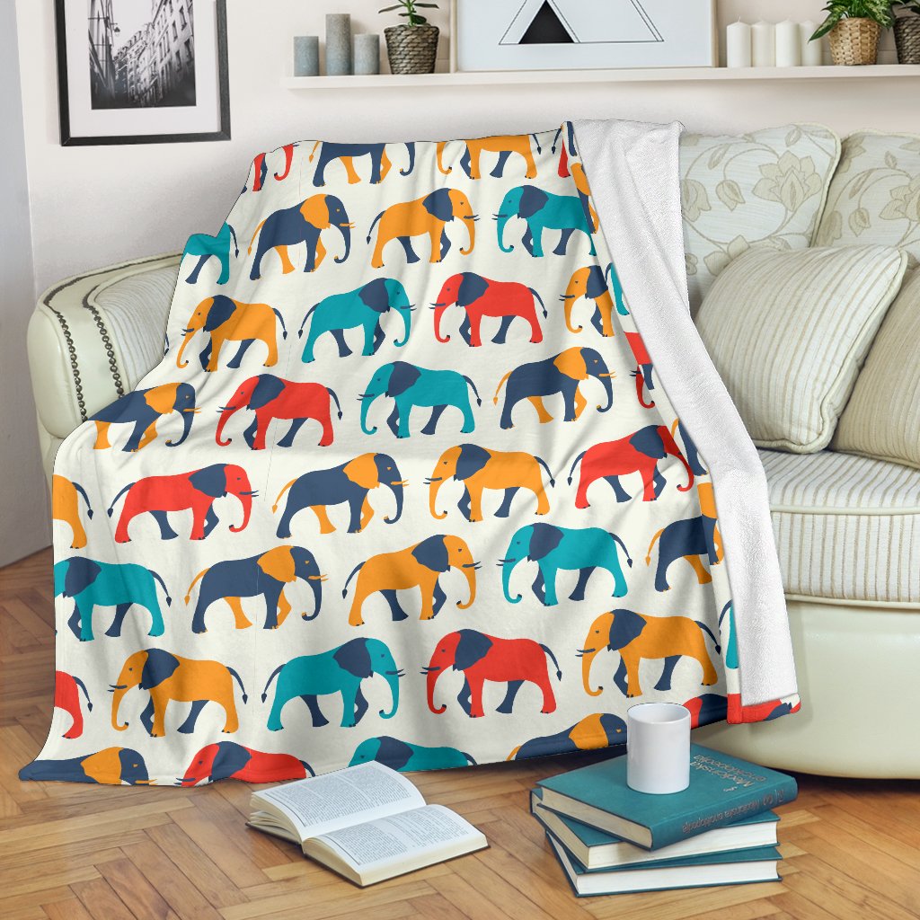 Elephant Colorful Print Pattern Fleece Blanket