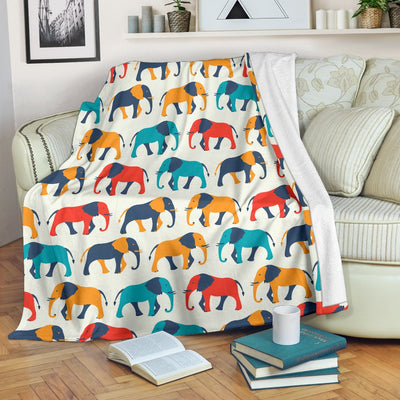 Elephant Colorful Print Pattern Fleece Blanket