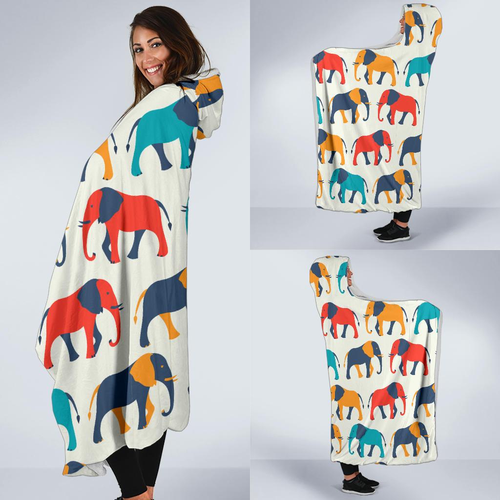 Elephant Colorful Print Pattern Hooded Blanket-JTAMIGO.COM