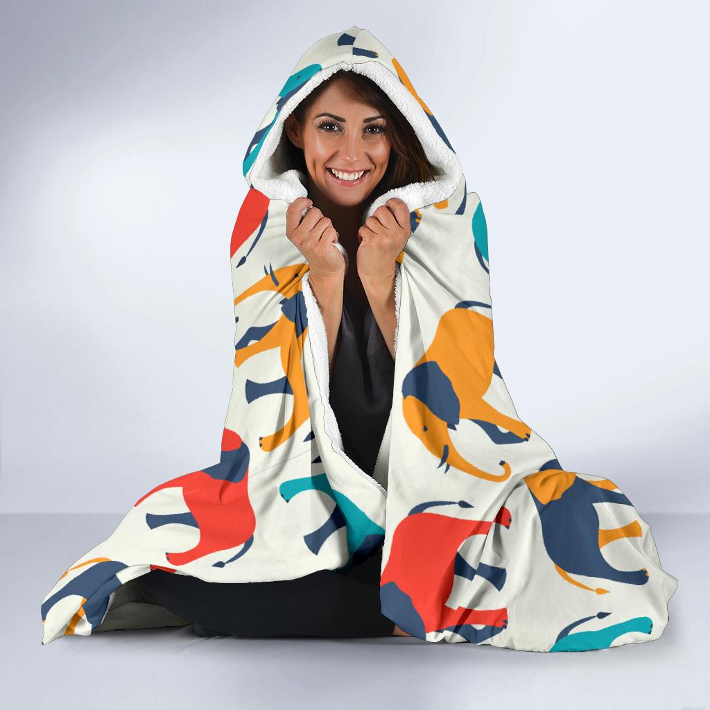 Elephant Colorful Print Pattern Hooded Blanket-JTAMIGO.COM