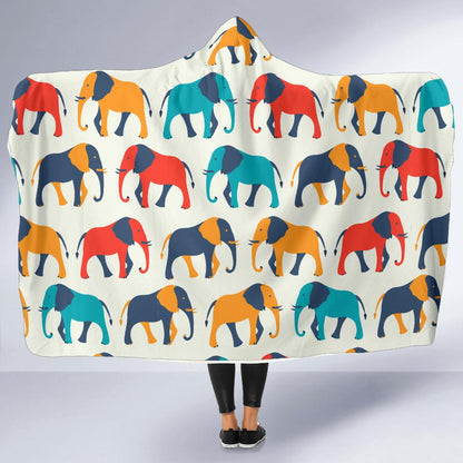 Elephant Colorful Print Pattern Hooded Blanket-JTAMIGO.COM