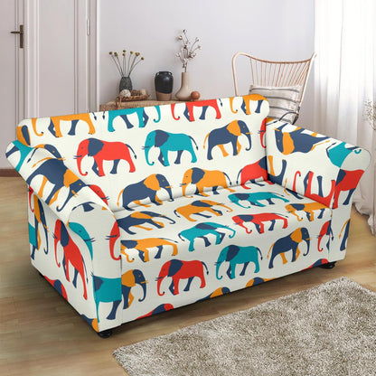Elephant Colorful Print Pattern Loveseat Slipcover-JTAMIGO.COM