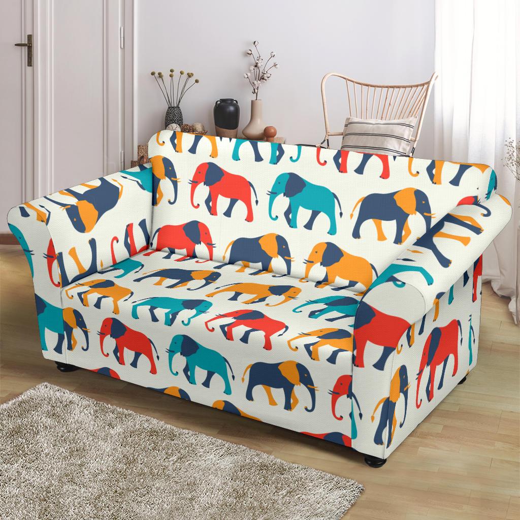 Elephant Colorful Print Pattern Loveseat Slipcover-JTAMIGO.COM