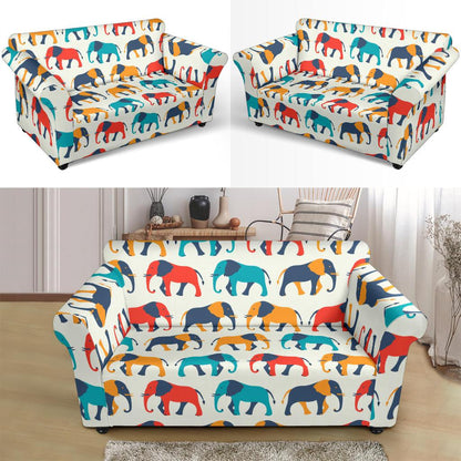 Elephant Colorful Print Pattern Loveseat Slipcover-JTAMIGO.COM
