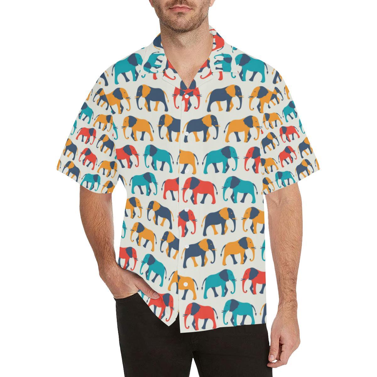 Elephant Colorful Print Pattern Men Aloha Hawaiian Shirt