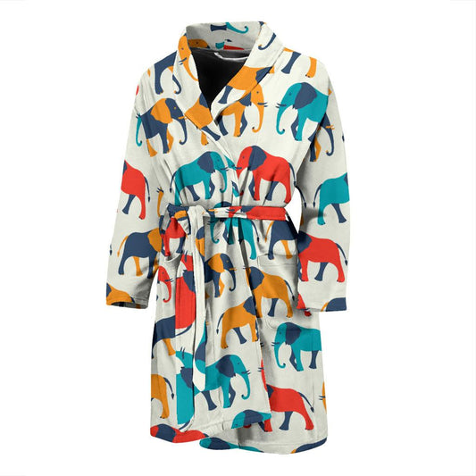 Elephant Colorful Print Pattern Men Bath Robe-JTAMIGO.COM