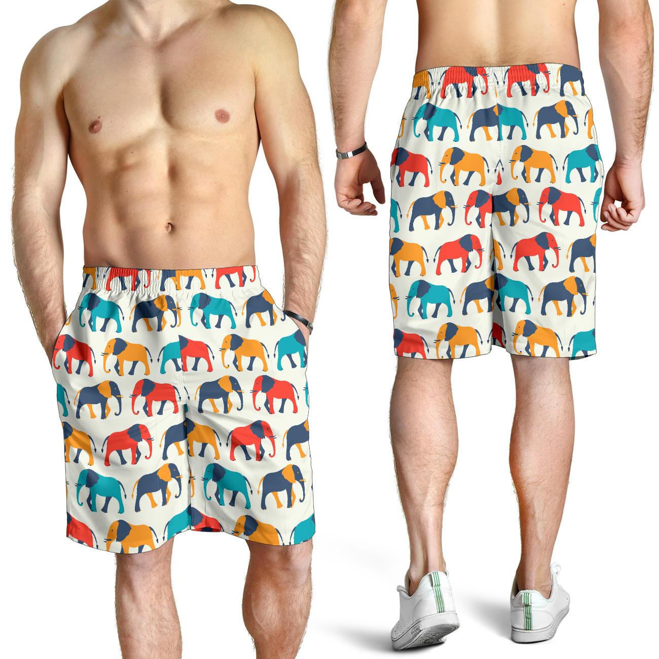 Elephant Colorful Print Pattern Mens Shorts-JTAMIGO.COM
