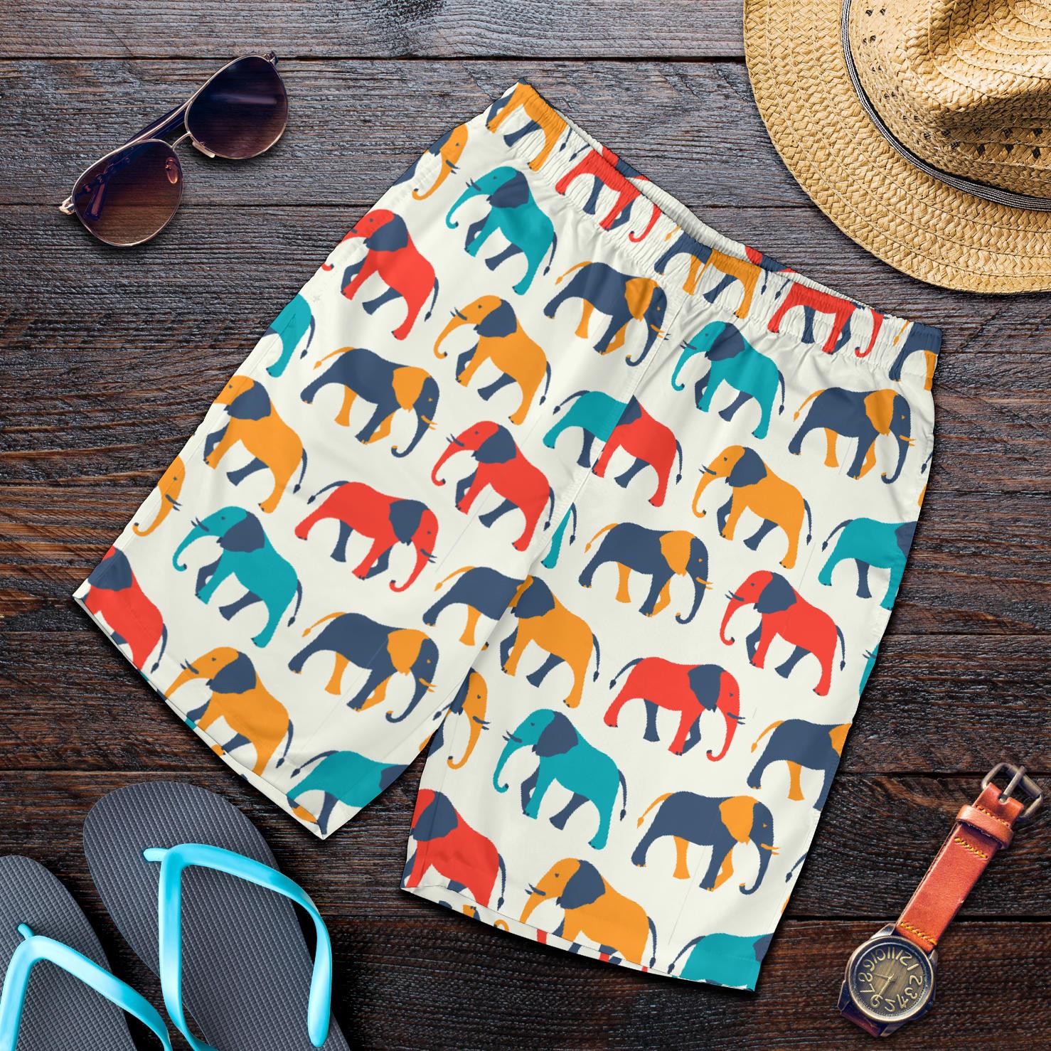 Elephant Colorful Print Pattern Mens Shorts-JTAMIGO.COM