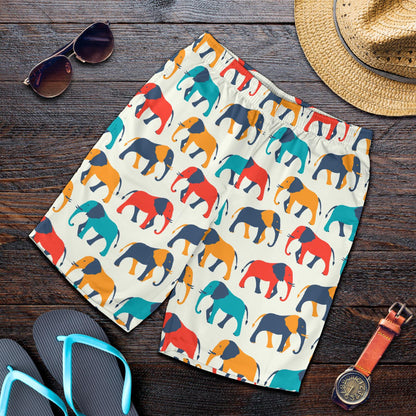 Elephant Colorful Print Pattern Mens Shorts-JTAMIGO.COM