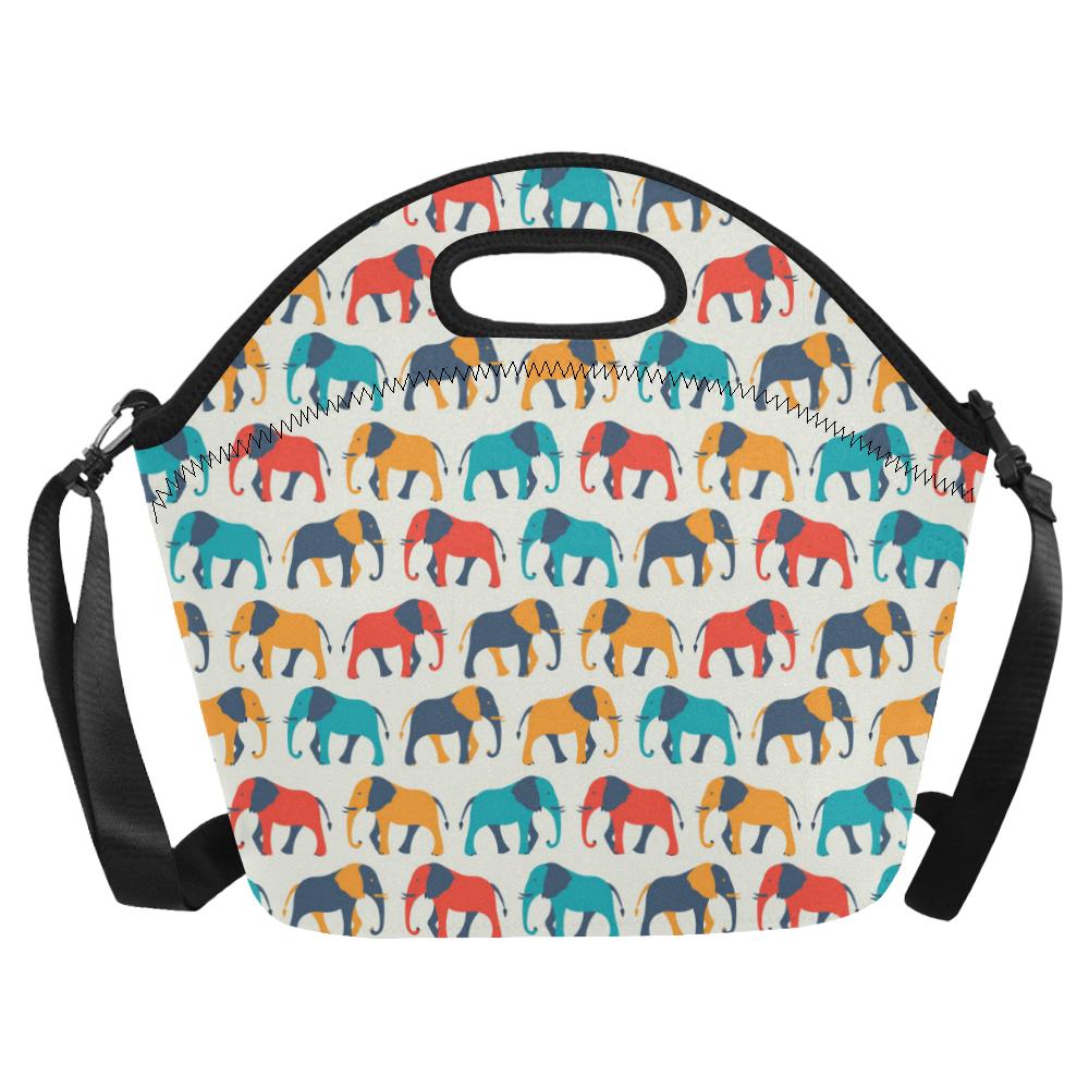 Elephant Colorful Print Pattern Neoprene Lunch Bag (Model 1669)(Large)-JTAMIGO.COM
