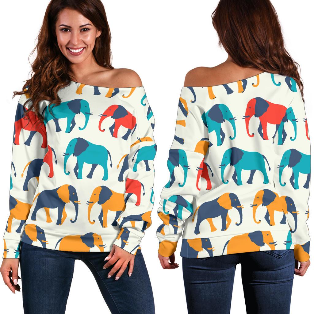 Elephant Colorful Print Pattern Off Shoulder Sweatshirt