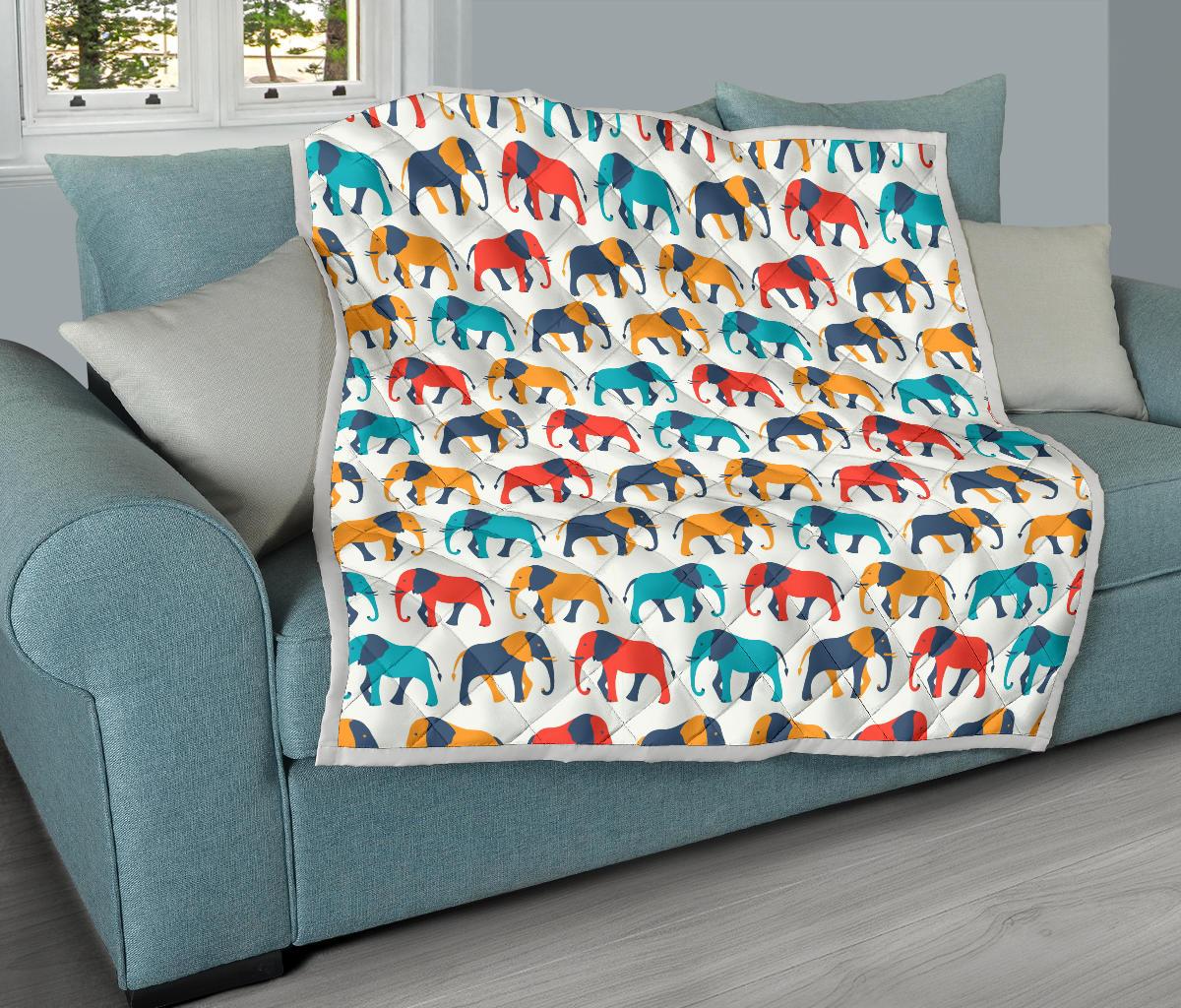 Elephant Colorful Print Pattern Premium Quilt-JTAMIGO.COM