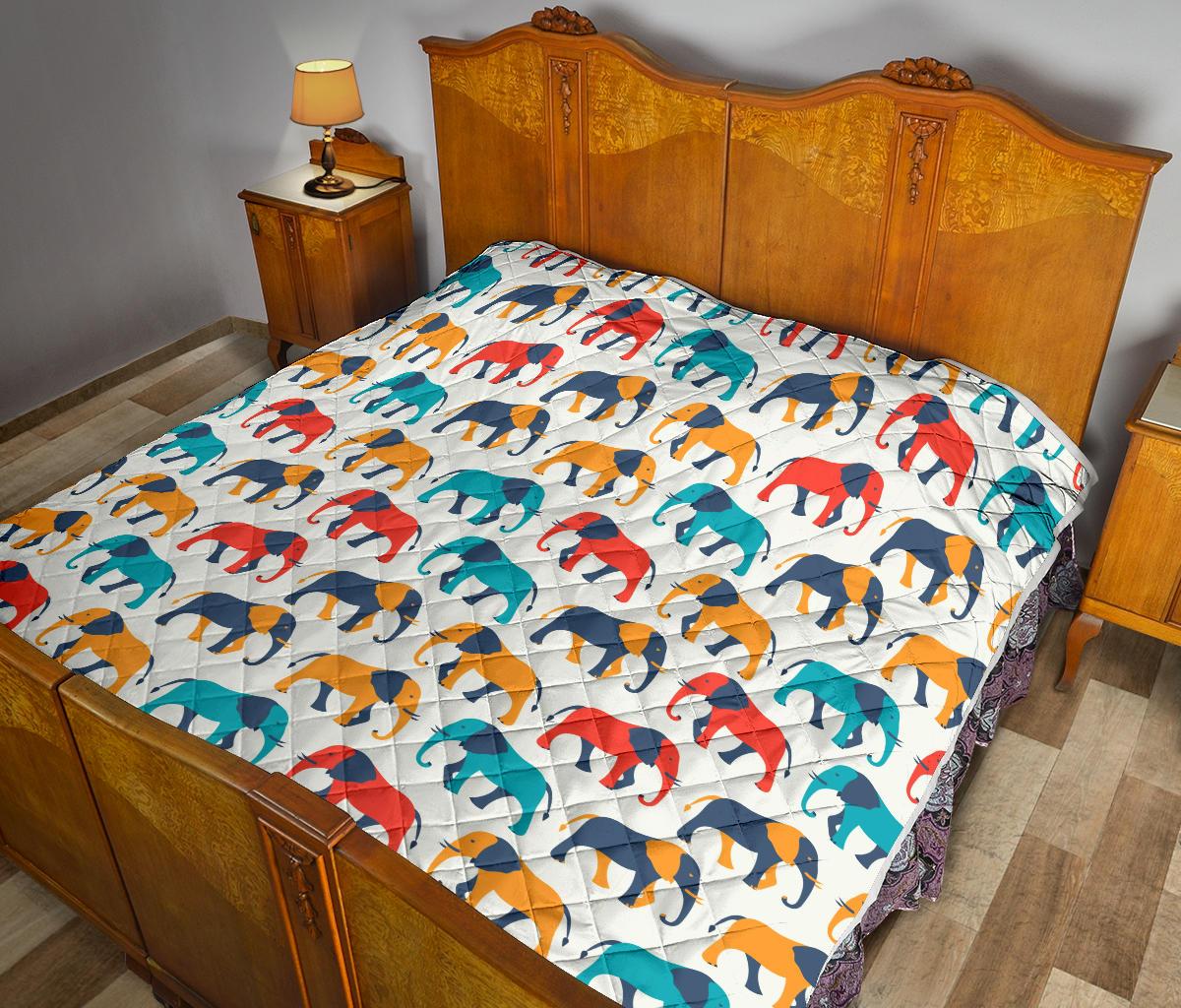Elephant Colorful Print Pattern Premium Quilt-JTAMIGO.COM