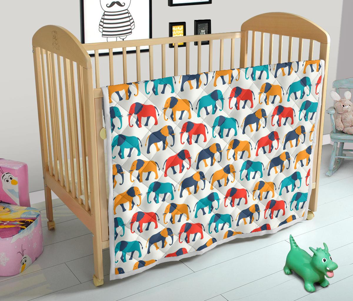 Elephant Colorful Print Pattern Premium Quilt-JTAMIGO.COM