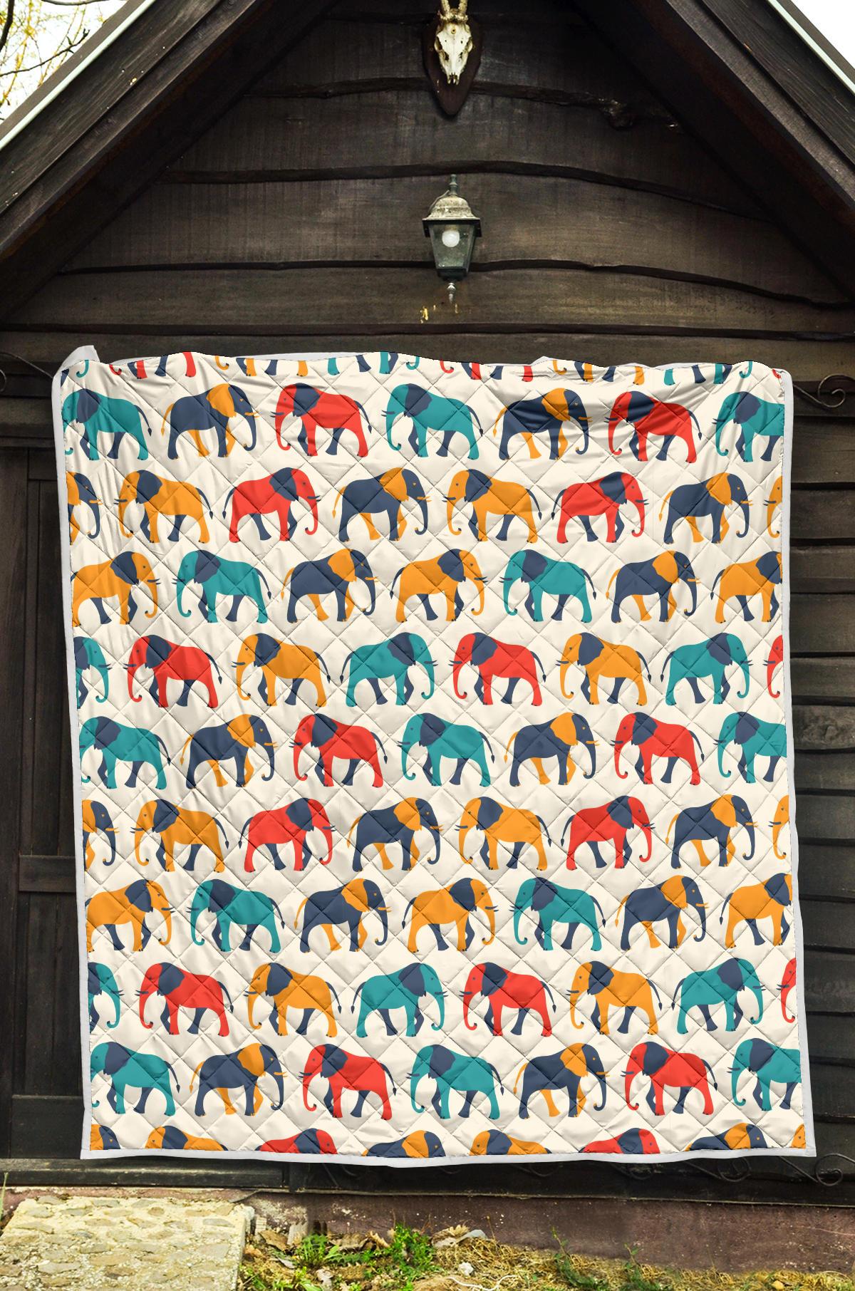 Elephant Colorful Print Pattern Premium Quilt-JTAMIGO.COM