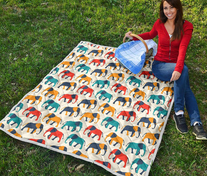 Elephant Colorful Print Pattern Premium Quilt-JTAMIGO.COM