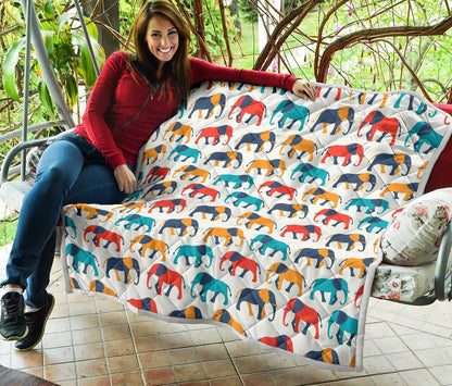 Elephant Colorful Print Pattern Premium Quilt-JTAMIGO.COM