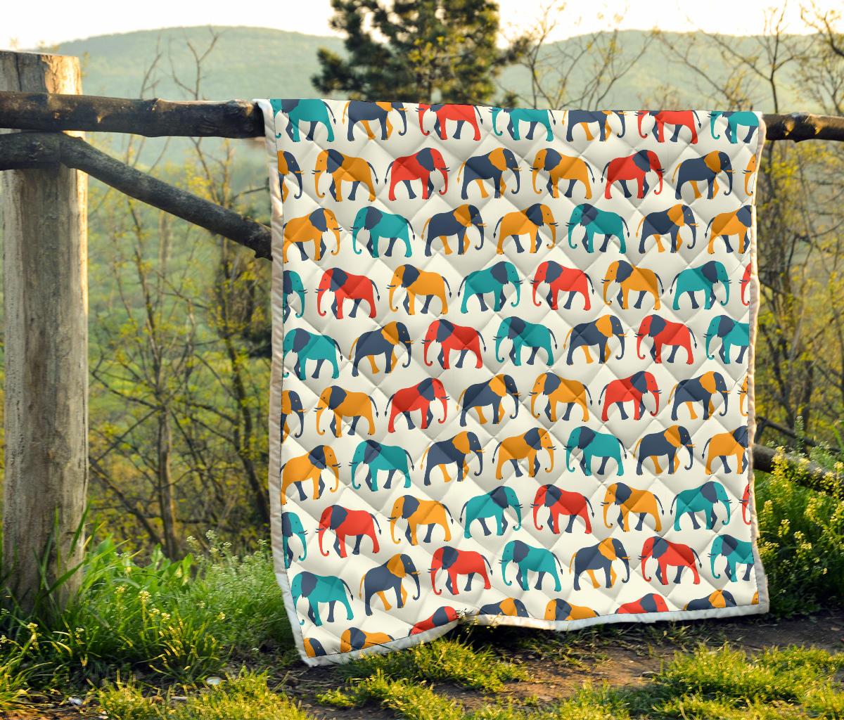Elephant Colorful Print Pattern Premium Quilt-JTAMIGO.COM