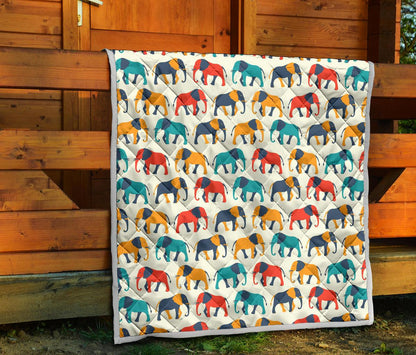 Elephant Colorful Print Pattern Premium Quilt-JTAMIGO.COM