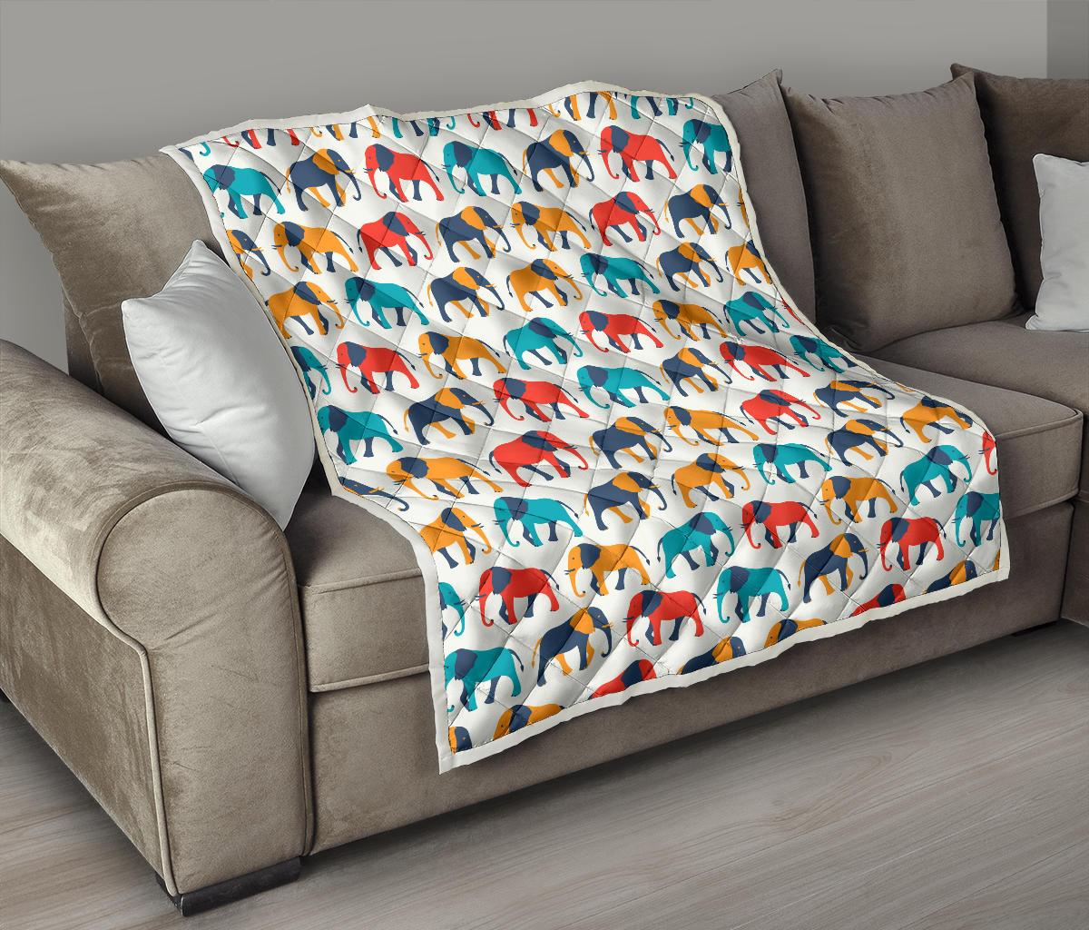 Elephant Colorful Print Pattern Premium Quilt-JTAMIGO.COM