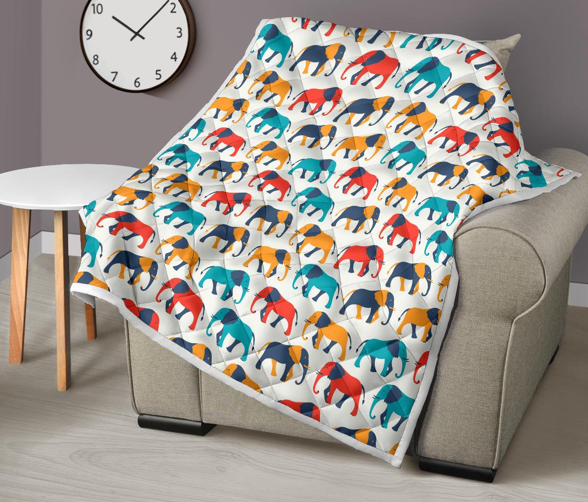Elephant Colorful Print Pattern Premium Quilt-JTAMIGO.COM