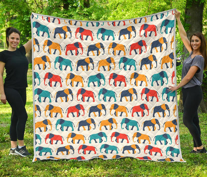 Elephant Colorful Print Pattern Premium Quilt-JTAMIGO.COM