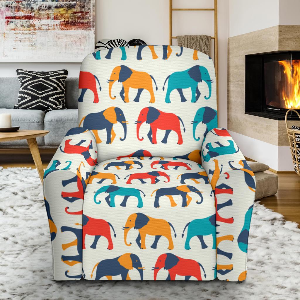 Elephant Colorful Print Pattern Single Sofa Slipcover -JTAMIGO.COM