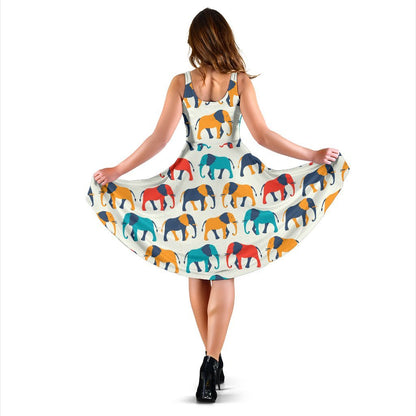 Elephant Colorful Print Pattern Sleeveless Dress