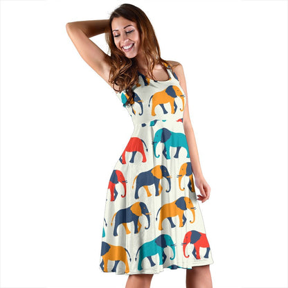 Elephant Colorful Print Pattern Sleeveless Dress