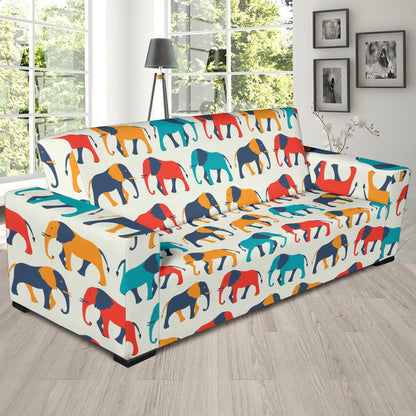 Elephant Colorful Print Pattern Sofa Slipcover-JTAMIGO.COM