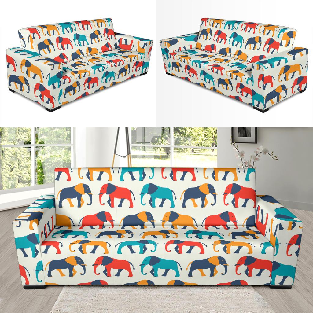 Elephant Colorful Print Pattern Sofa Slipcover-JTAMIGO.COM