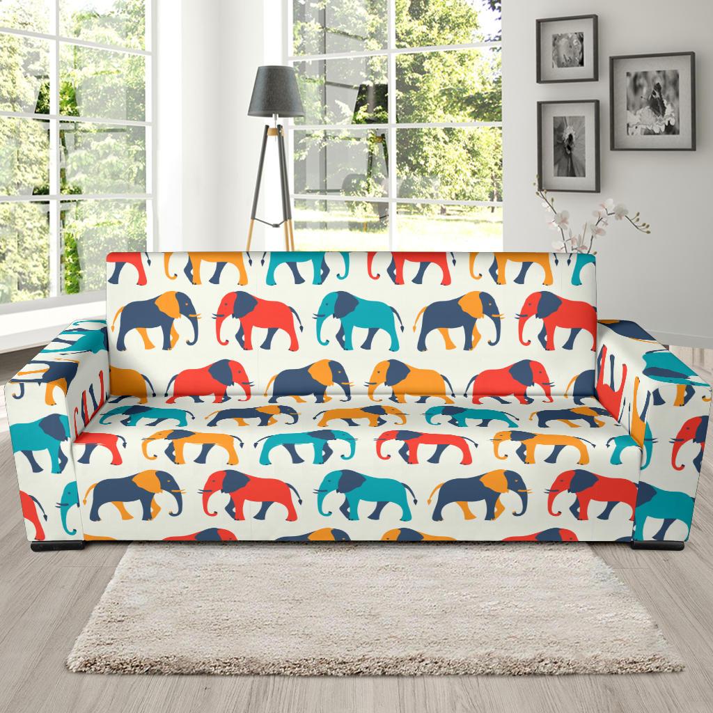Elephant Colorful Print Pattern Sofa Slipcover-JTAMIGO.COM