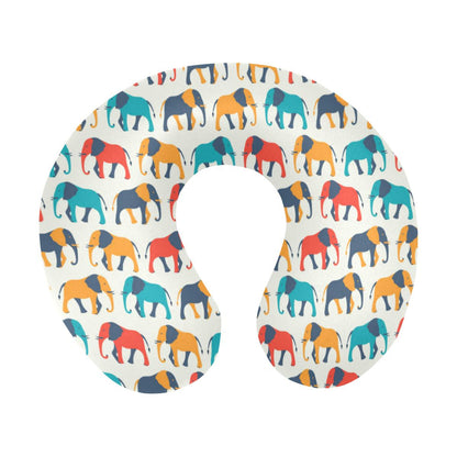 Elephant Colorful Print Pattern U-Shaped Travel Neck Pillow-JTAMIGO.COM