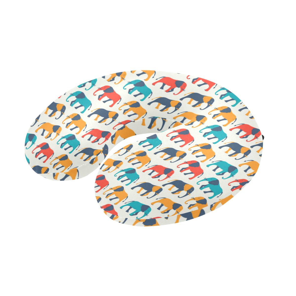 Elephant Colorful Print Pattern U-Shaped Travel Neck Pillow-JTAMIGO.COM