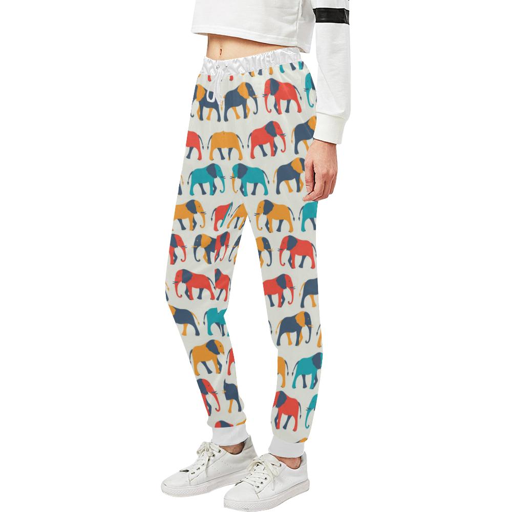 Elephant Colorful Print Pattern Unisex Casual Sweatpants (Model L11)-JTAMIGO.COM