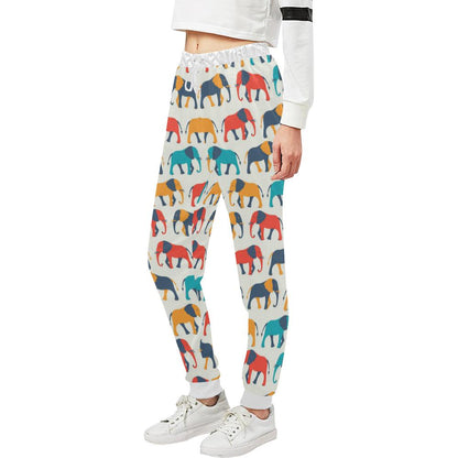 Elephant Colorful Print Pattern Unisex Casual Sweatpants (Model L11)-JTAMIGO.COM