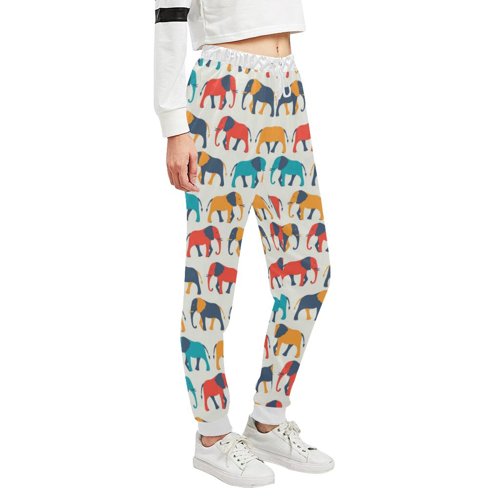 Elephant Colorful Print Pattern Unisex Casual Sweatpants (Model L11)-JTAMIGO.COM