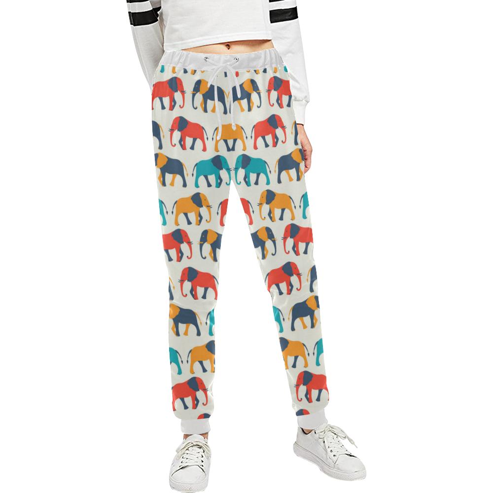 Elephant Colorful Print Pattern Unisex Casual Sweatpants (Model L11)-JTAMIGO.COM