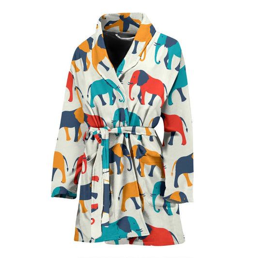 Elephant Colorful Print Pattern Women Bath Robe-JTAMIGO.COM